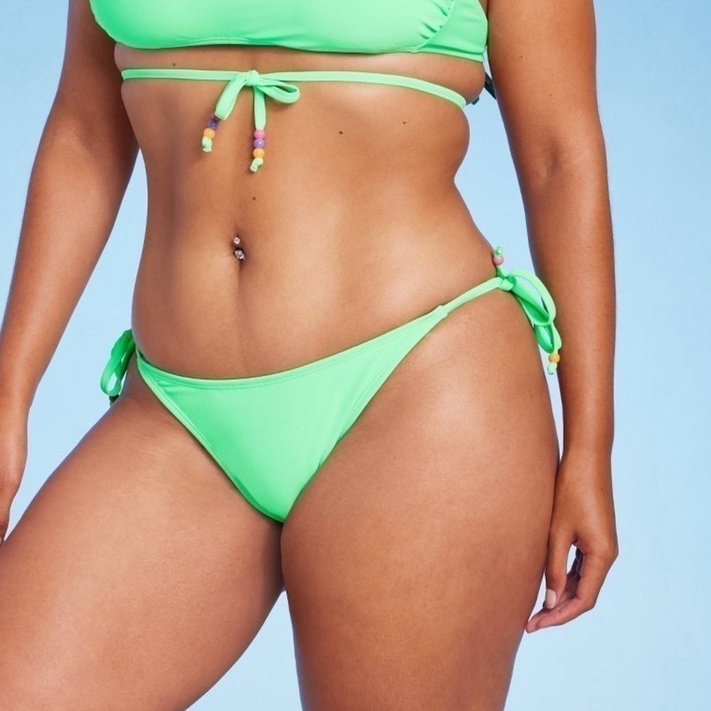 Beaded side tie bikini bottom